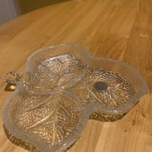 Vintage Clear  Glass Textured Divided  Candy Dish ( Romania )
